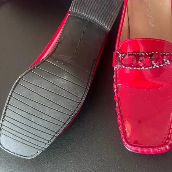 Mr. Seymour Red Patent  Ruby Rhinestone Loafers - Picture 5 of 5
